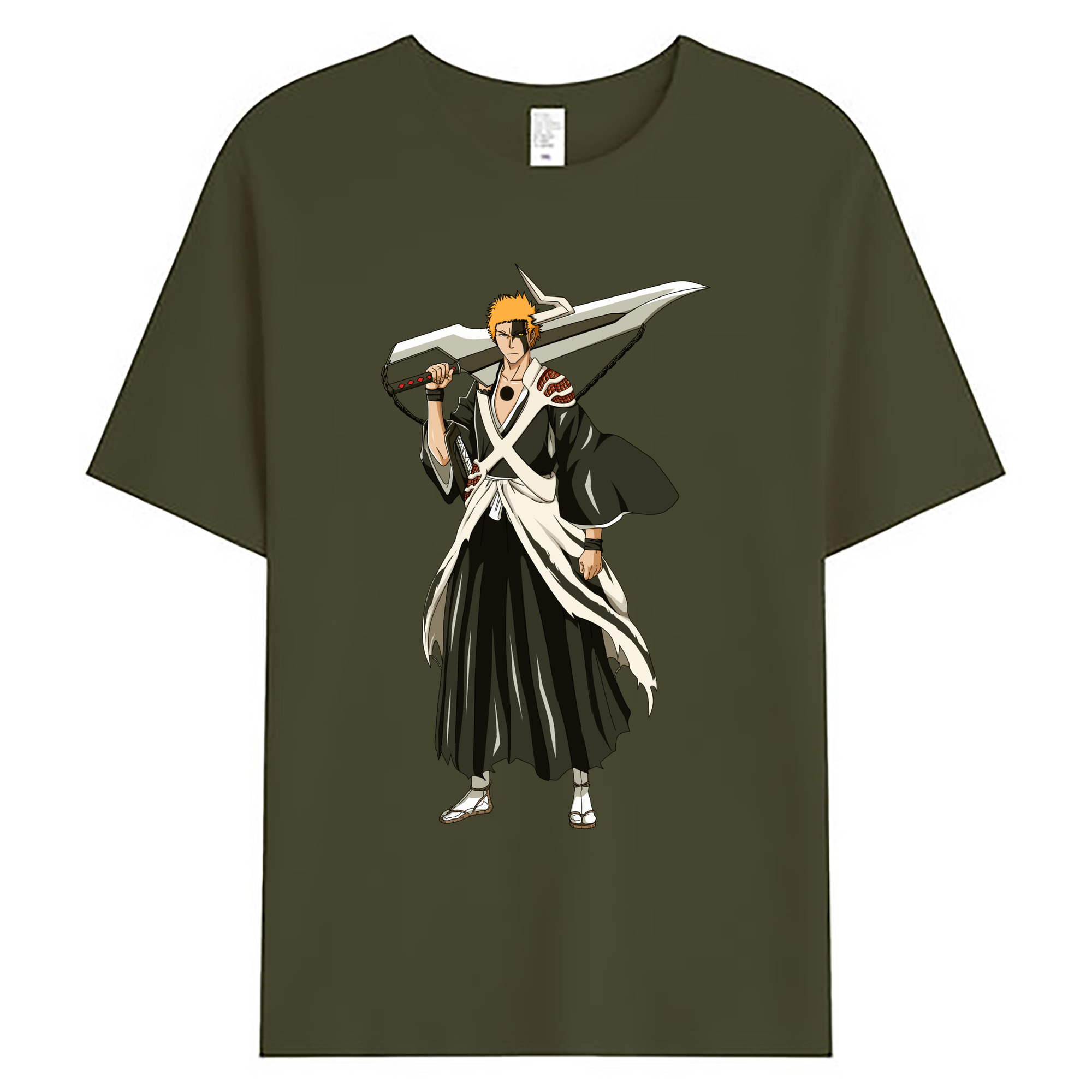 （画像用） ブリーチ 黒崎一護（くろさき いちご）BLEACH Kurosaki Ichigo 綿100％ メンズ半袖Tシャツ｜肌触りやわらか＆通気性